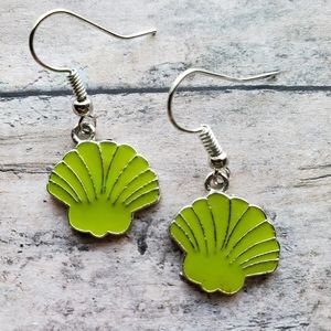 Small Green Enamel Seashell Earrings